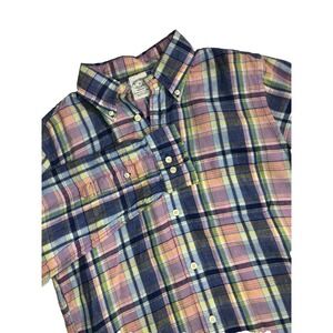 Brooks Brothers Shirt Mens Medium Blue Pink Plaid Checkered Buttoned Regent Polo